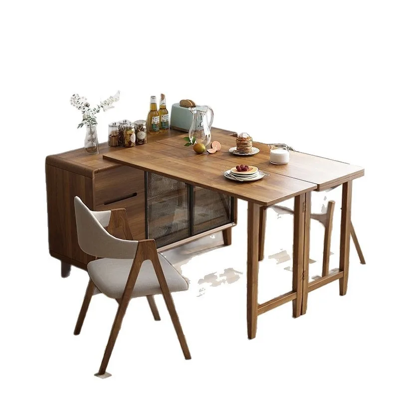 Folding dining table and side cabinet integrated Chinese-style small apartment household wall durable retractable kitchen