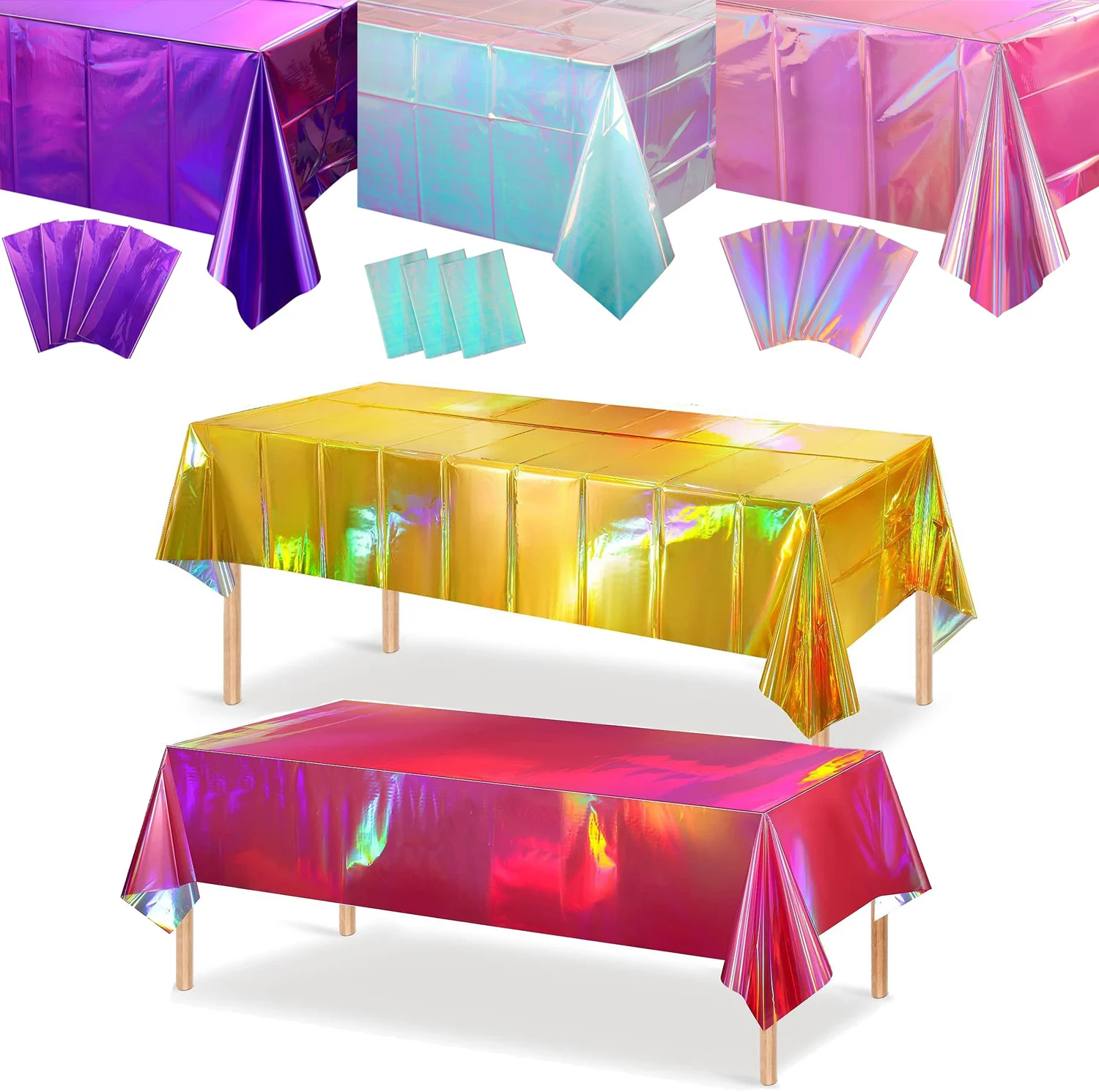 Iridescence Laser Aluminum Foil Tablecloths Disposable Metallic Laser Shiny Table Cover Wedding Birthday Party Table Decoration