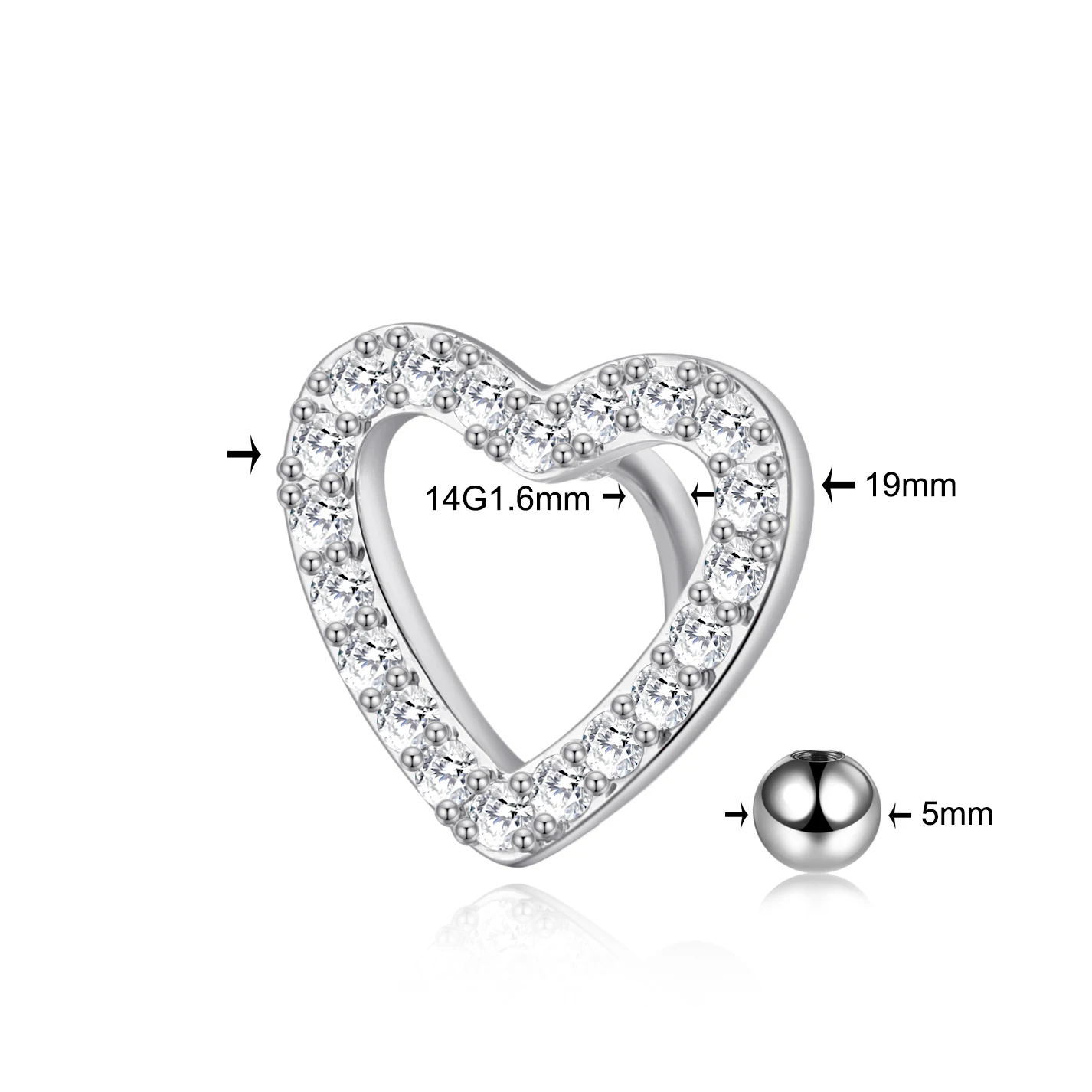 1Pc Stainless Steel Heart Shape Belly Button Ring Navel Piercing Reversed Bar Barbell Belly Navel Ring Women Body Jewelry 14G