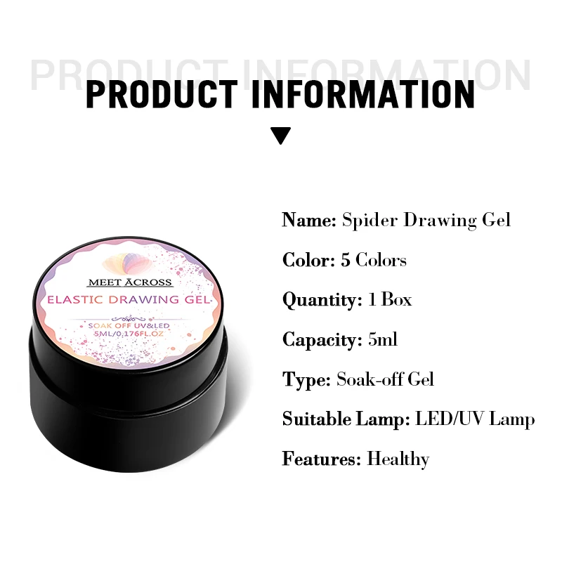 MEET ACROSS 5ml Spider Drawing Gel Nail Polish All For Manicure Black White Wire Painting UV Gel Nail Supplies Vernis Nail Art