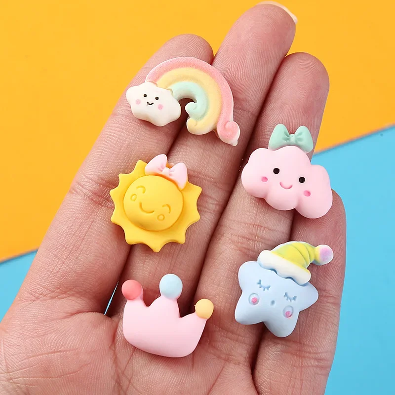 10pcs Diy Kawaii Cartoon Mini Resin Stars Sun Clouds Craft Material Miniatures Dollhouse Cabochon Flatback Scrapbook Decoration