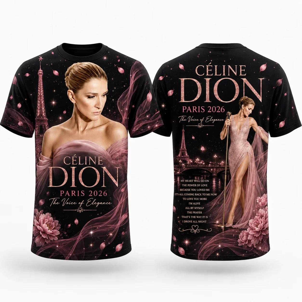 Celine Dion Paris 2026 Fan Tour Gift T-shirt,Streetwear Tees,3D Printed Short Sleeve Shirt,Men's & Family Matching Kids Clothes
