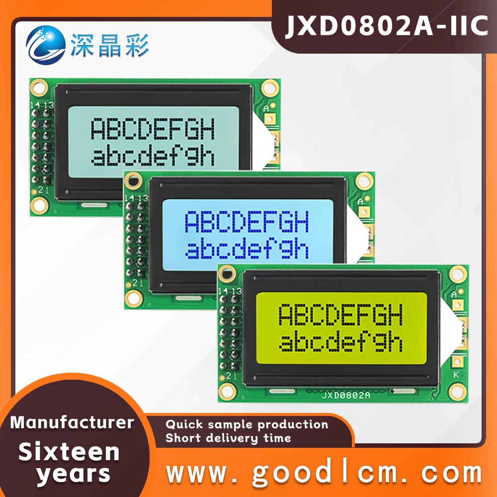 Iic/I2c Interface Beschikbaar In Meerdere Kleuren Lcd-Scherm Jxd0802a 8*2 Karakter Klein Formaat Scherm Backlight Module