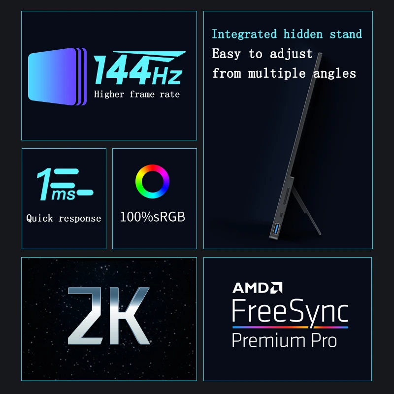 VCHANCE 17,3 дюймов 2K 144 Гц портативный монитор с металлической рамкой FreeSync 100% sRGB HDR игровой экран удлинитель для Switch Xbox PS5 ноутбук