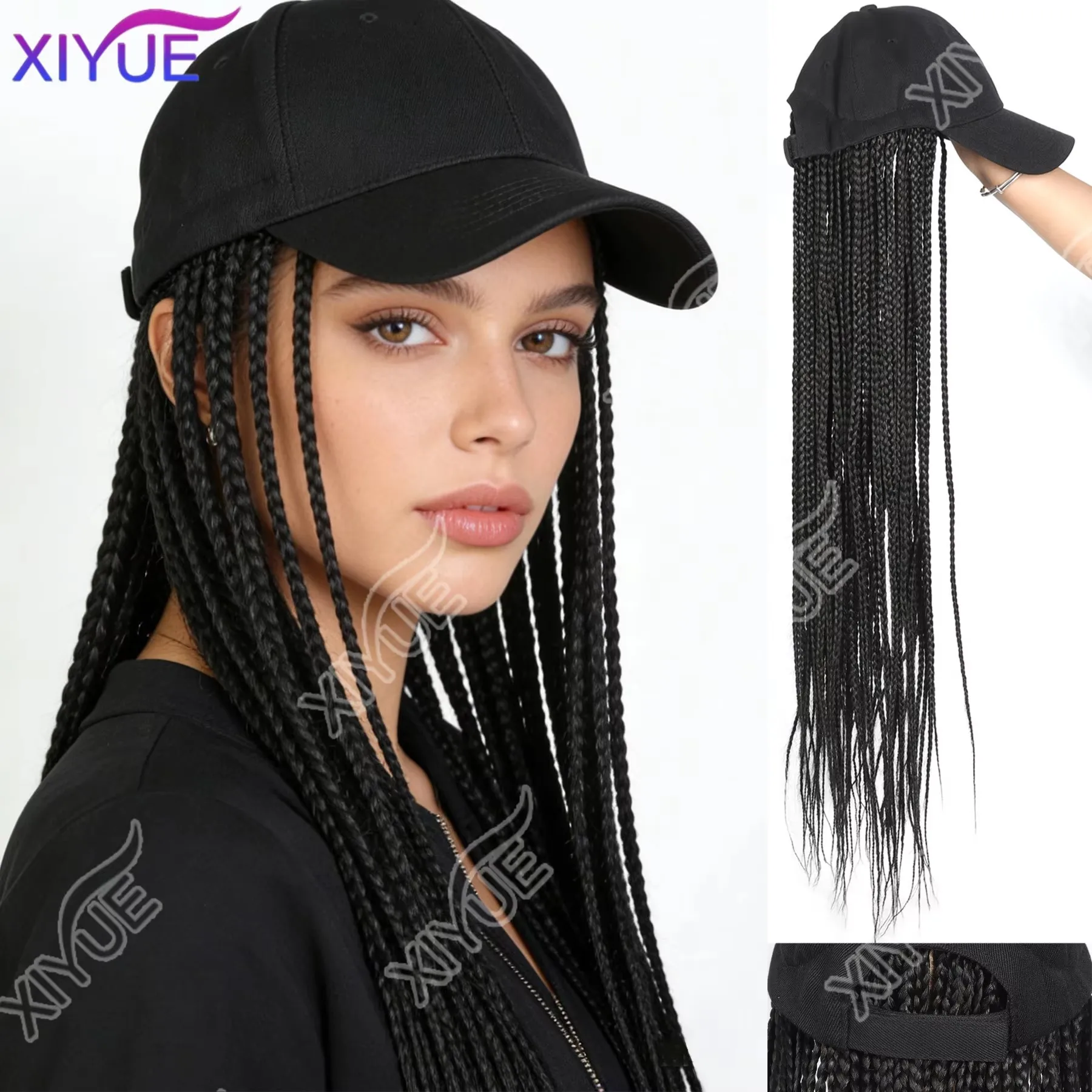 

Synthetic Hat Wig Baseball Cap with Braiding Hair 28inch Long Braids Wigs Women Girls Daily Wear Ombre Blue Grey Brown Blonde XY