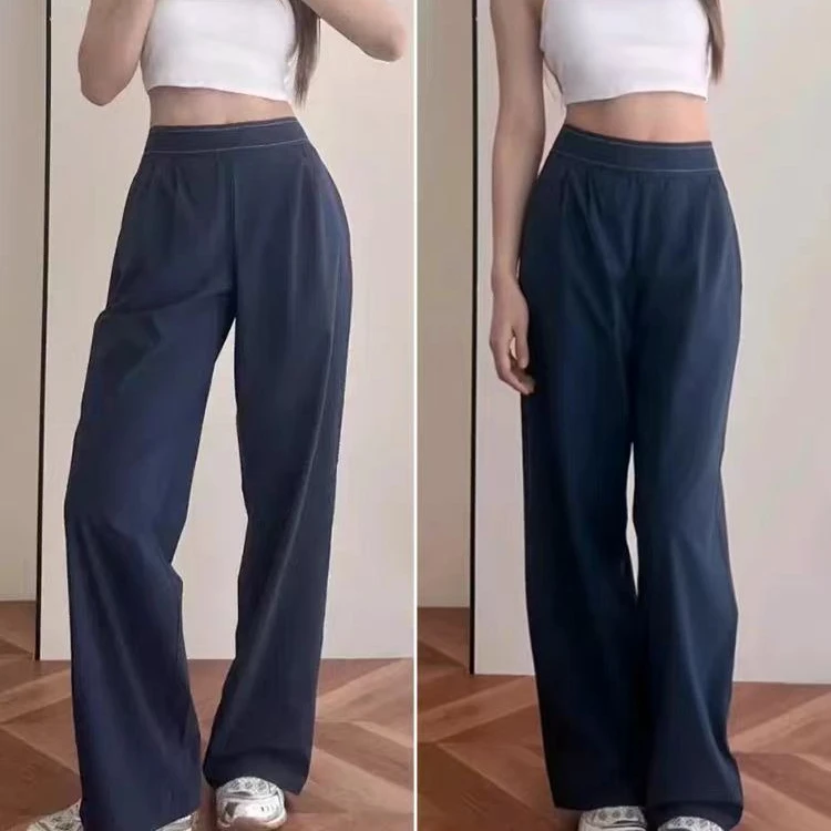

Fashion High Waist Quick Drying Pants Loose Casual Breathable Sports Pants Women Summer Black Versatile Straight Wide Leg Pants