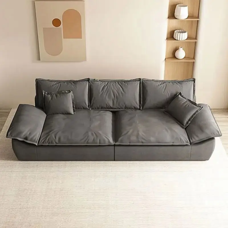 

*/Italian Very Simple Living Room Furniture Technology Flannelette Hair Straight Row Sofa