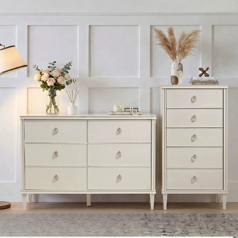 CX light luxury five-bucket solid wood chest French cream wind storage storage drawer cabinet