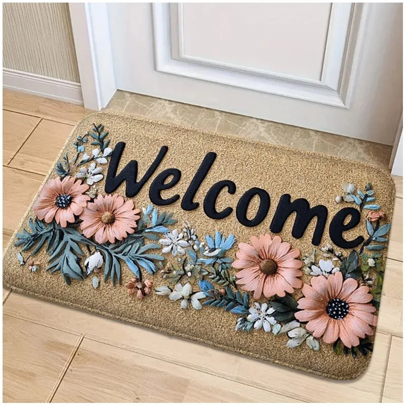 Floral Willkommen Küche Teppich Wohnzimmer Esszimmer Wäsche Bodenmatte Bad Balkon Flur rutschfeste Fußmatte