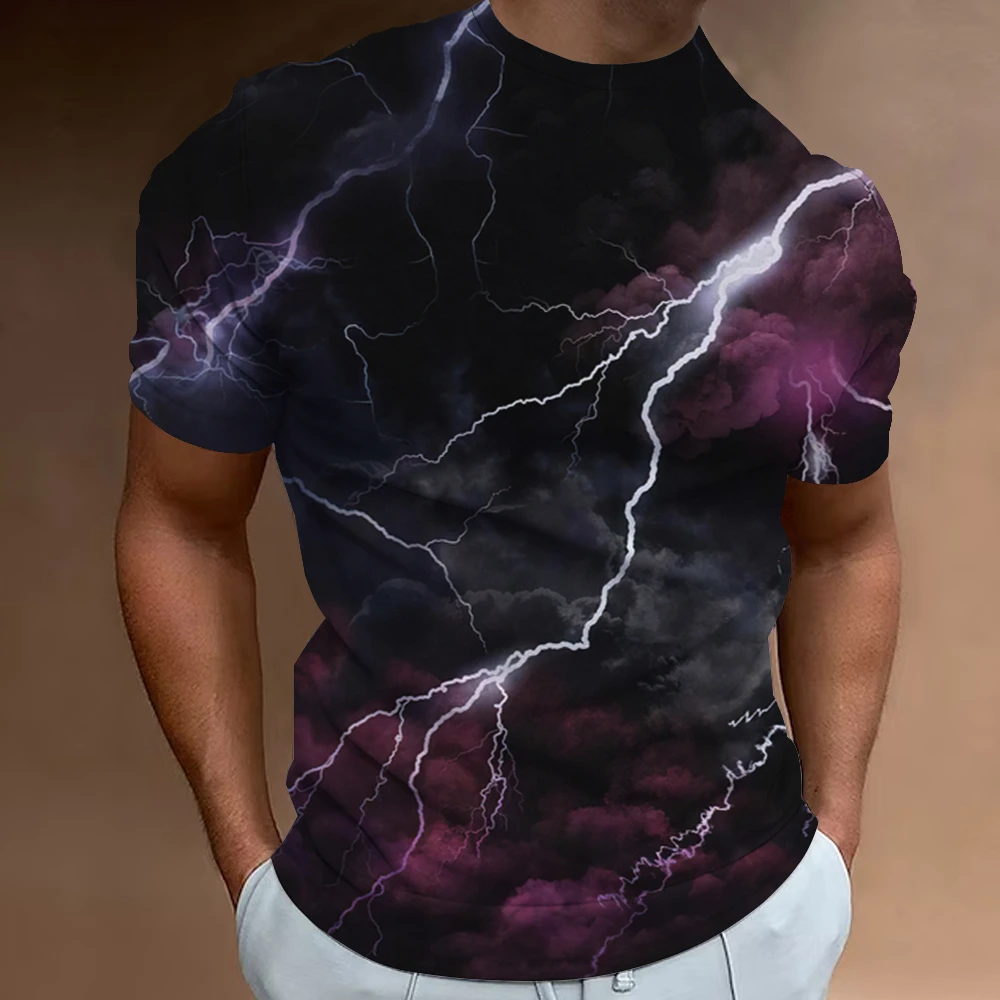 T-Shirt For Men 3d Lightning Printed Breathable Top Casual Short Sleeved Street Daily Sportswear Oversized Streetwear Clothing