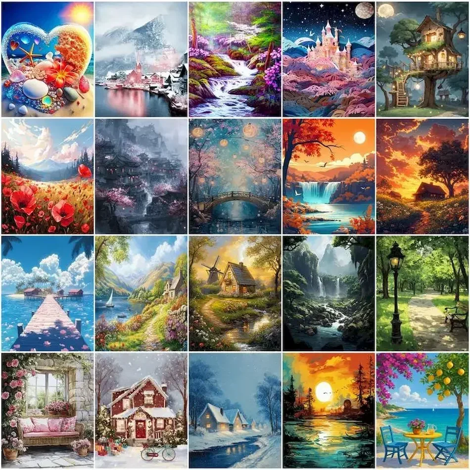 1pc frameless Simple Painting By Numbers Landscape Pictures Color Markers Coloring For Adults Drawing By Numbers Handmade Crafts
