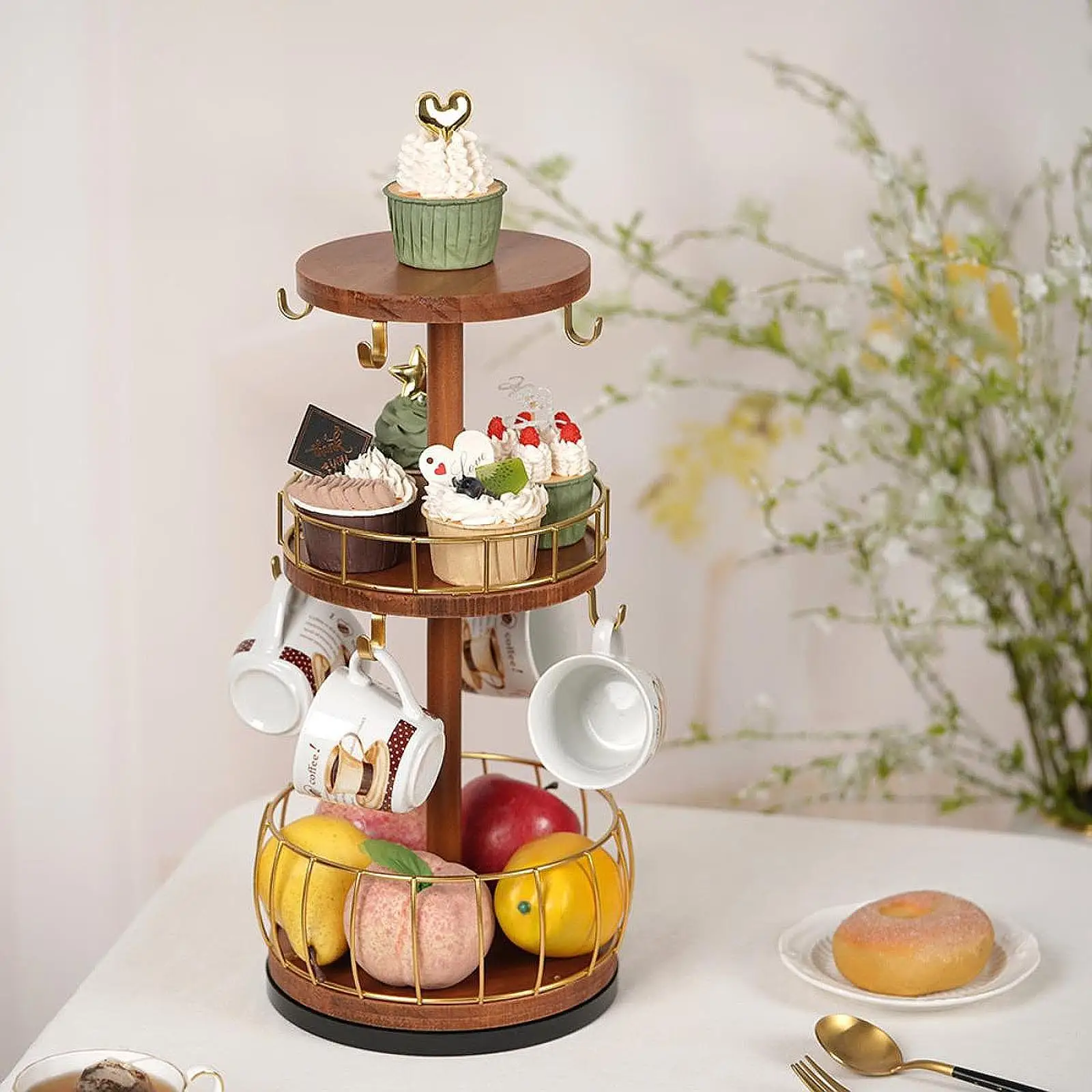 

Mug Tree Stand Serving Stand Table Centerpiece 3 Tier Fruit Basket Bowl Tiered Fruit Display Stand for Cupcake Painting Brush