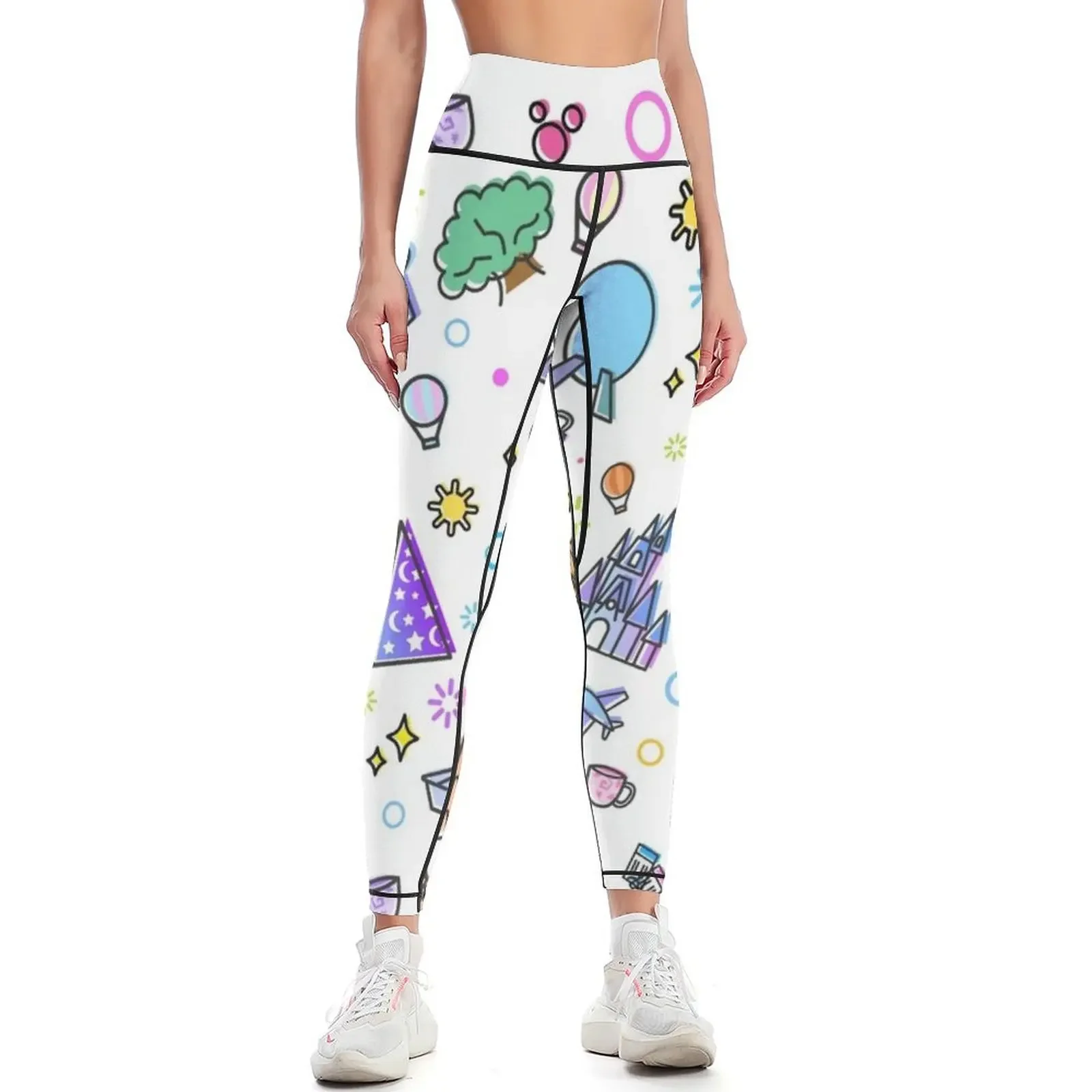 Meet me at my Happy Place Pattern. Happiest Place on Earth. Florida Orlando Icons. Ferris Wheel Theme Park. Leggings