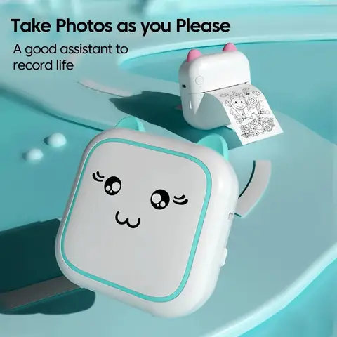 Mini printer, Thermal Printer Ink-free Portable Sticker Printer Compatible with IOS and Android, Wireless Photo Printing Tags