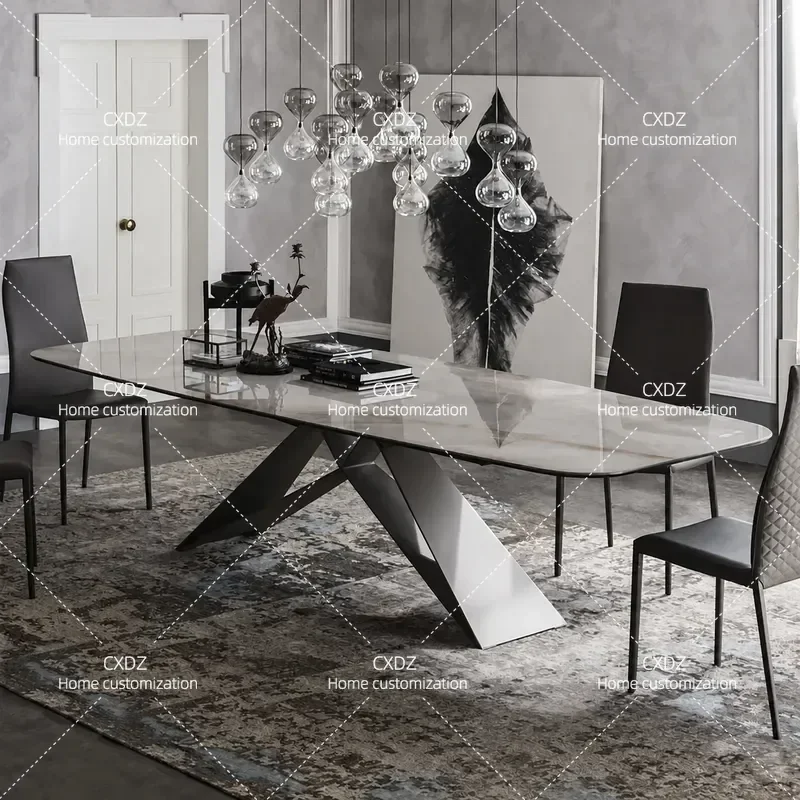 Modern Simple Rectangular Marble Dining Table Light Luxury Style for Small Apartment Home Western Restaurant Hotel Furniture