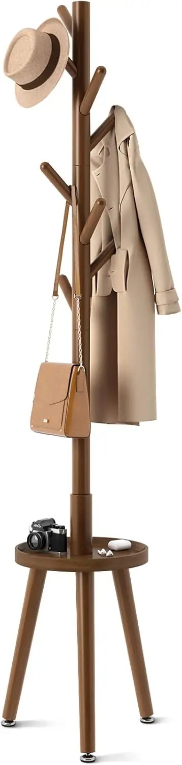 

Coat Rack with 8 Hooks, Wooden Coat Rack Freestanding with Shelf, Tree with 4 Height Options 50.5'-72.6', Coat Hanger