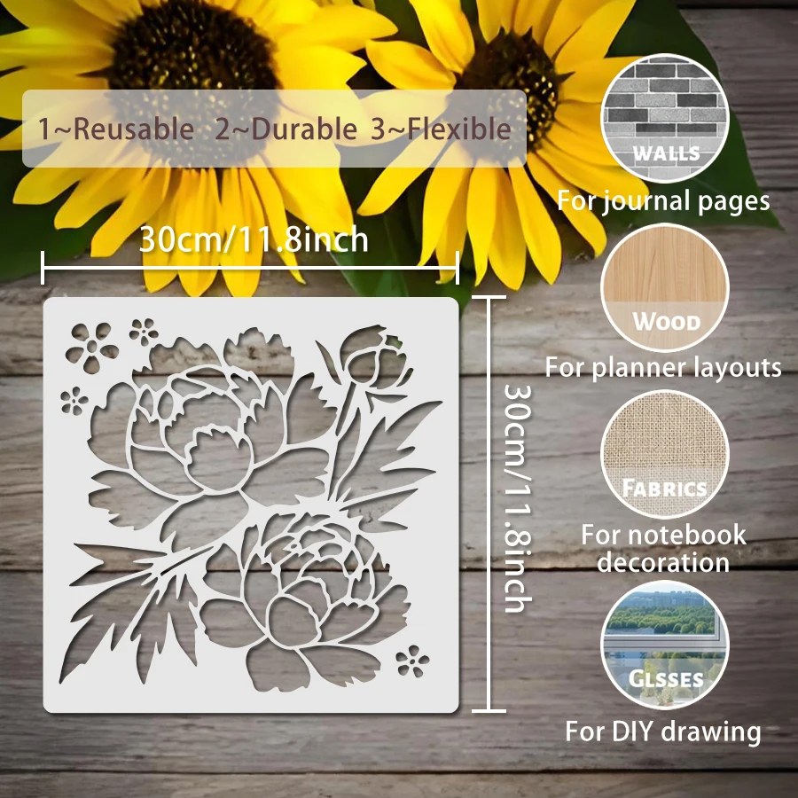 Peony Flower Stencil Template for DIY Decor