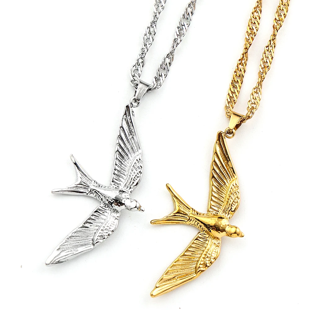 Vintage Swallow Pendant Necklace For Women Men Stainless Steel Gold Silver Color Animal Bird Chain Necklaces Jewelry Gift