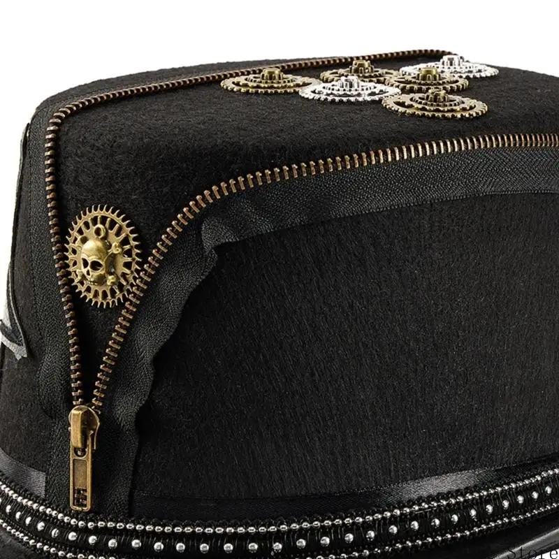 Gothic Victorian Magicians Top Hat with Metal Gear Decors Cosplay Event Headpiece Accessory For Adult Theme Party Wear