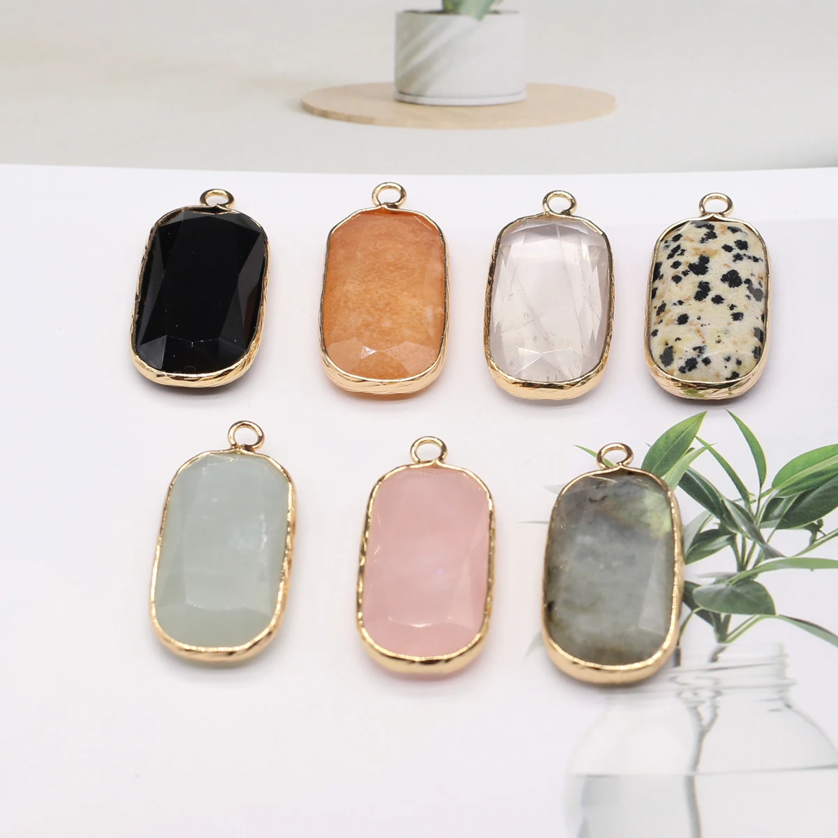 

5pcs Natural Stone Pendant Rectangle Mix Color Agates Pendant Charms for Making DIY Jewelry Necklace Accessories 15x31mm