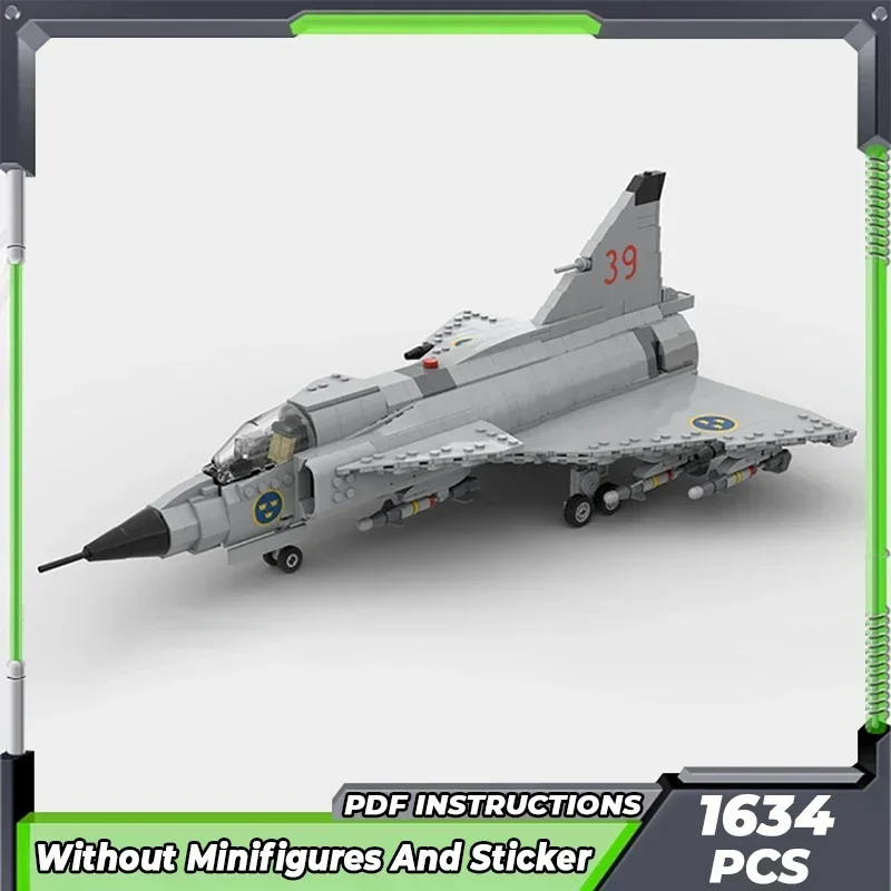 Bloques de construcción Moc modelo militar 1: 35 JA AJ-37 Viggen Fighter tecnología bloques modulares regalo juguetes de Navidad juegos DIY montaje