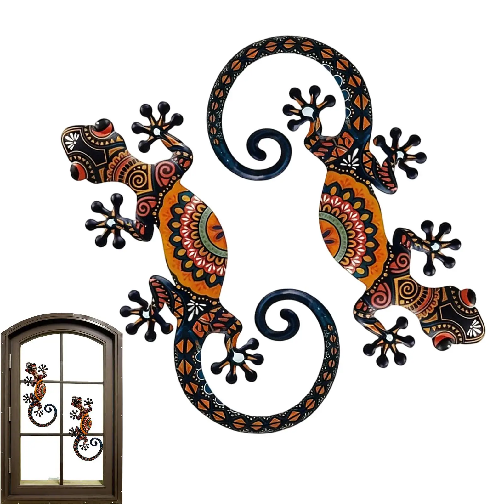 2 Pieces Garden Lizard Decorations Metal Gecko Wall Decor Gecko Sculpture Decor For Garden Patio Balcony Yard Fence