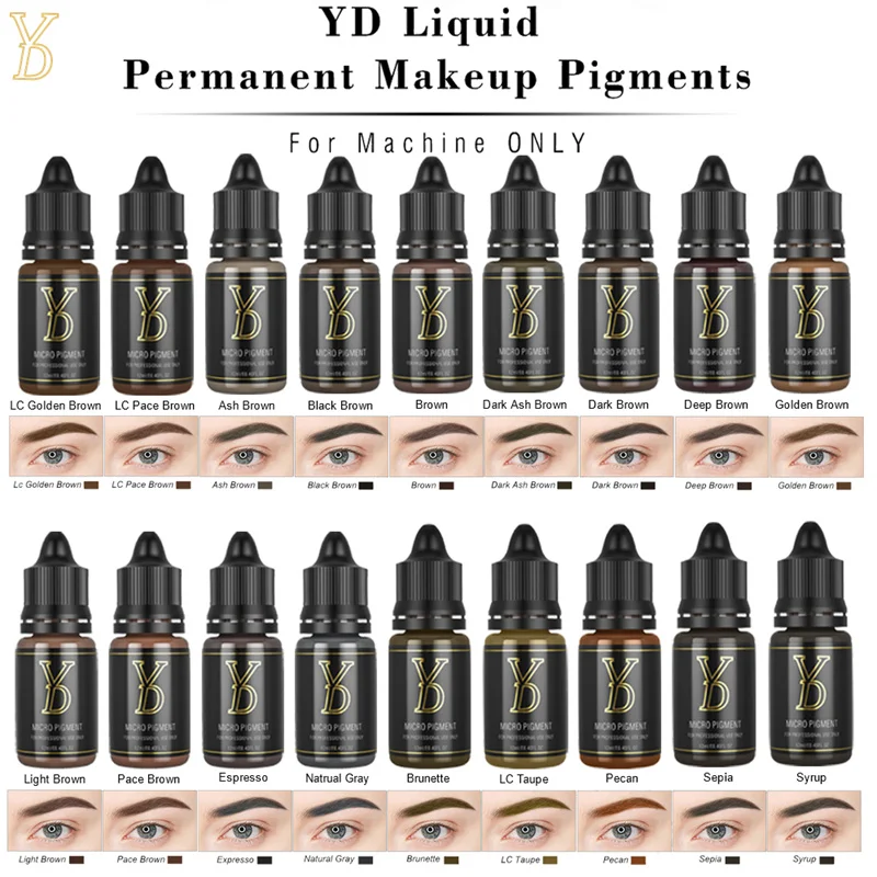 

YD 20 Colors Eyebrows Liquid Tattoo Ink Pigment Professional Semi Permanent Makeup Micropigmentation Beauty Tattoo Supplies 12ML