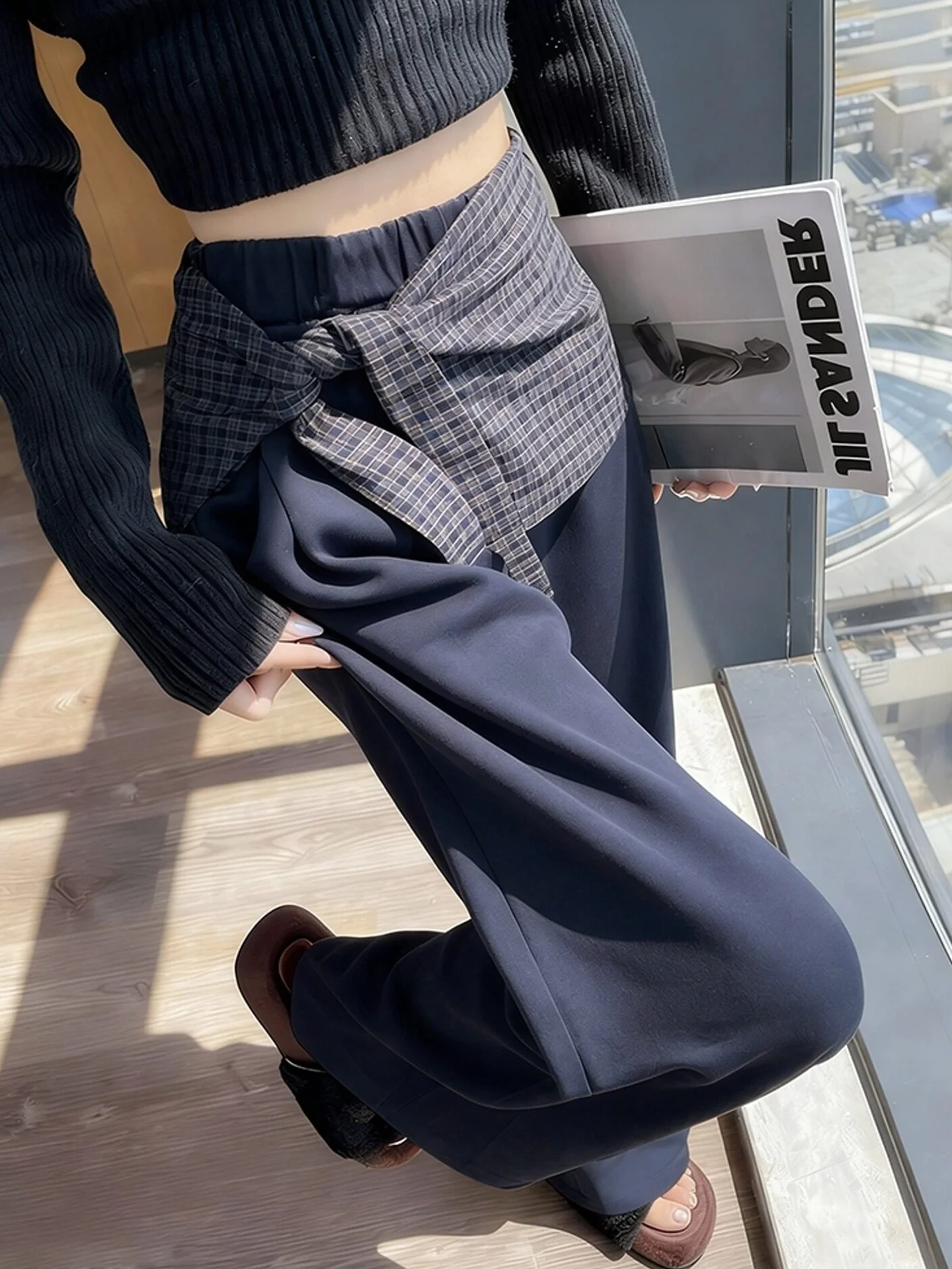 

Spring New Lazy Style High Waist Slimming Drapey Wide Leg Pants Simple Versatile Loose Casual Women's Trousers