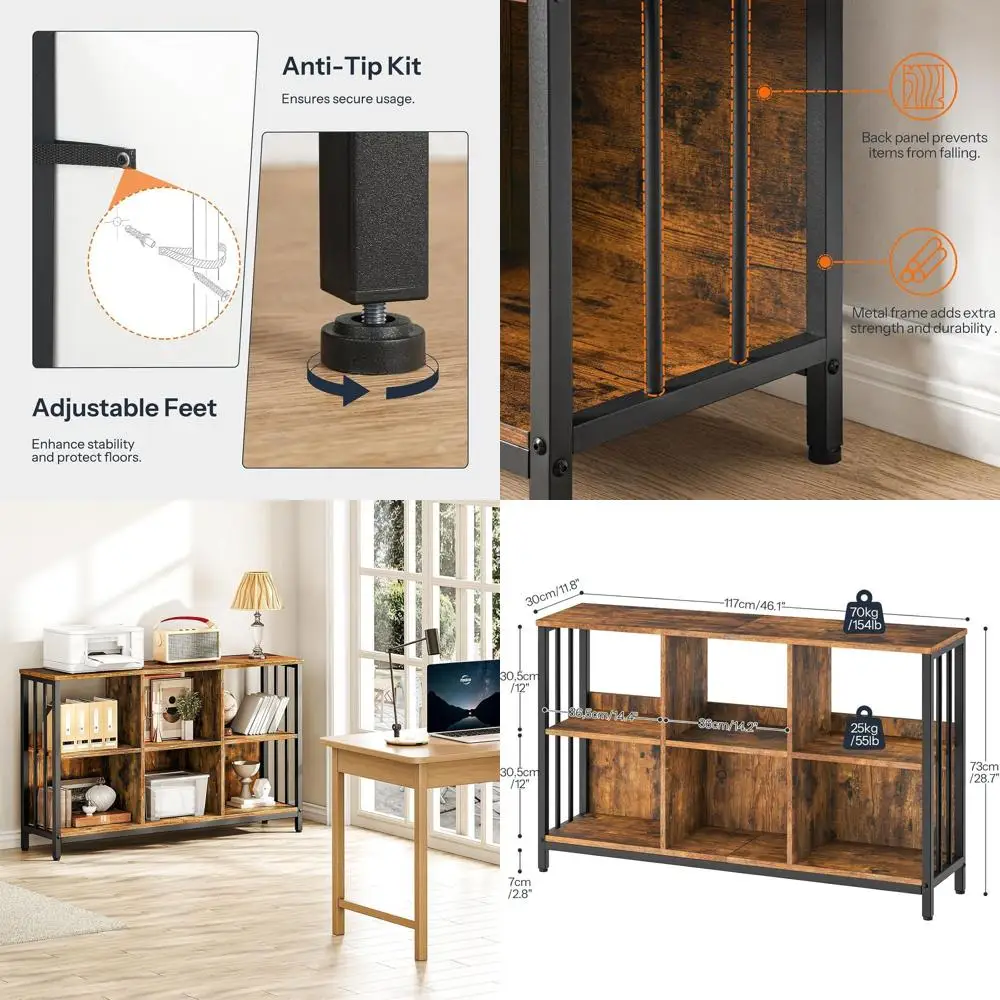 

Книжный шкаф 6 кубов, промышленная горизонтальная книжная полка, деревянный и металлический книжный шкаф Cubby, длинный стеллаж для гостиной, спальни,