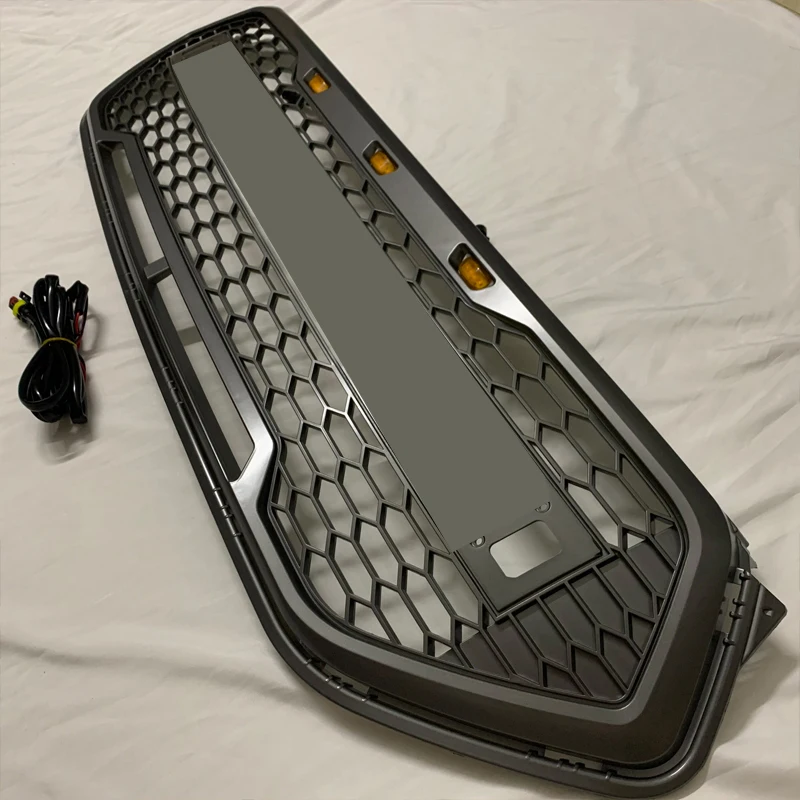 LED Front Grill Honeycomb Grille For Ford Escape Kuga 2017 2018 2019 Front Bumper Mask Mesh Amber Led Racing Grills Upper Grid