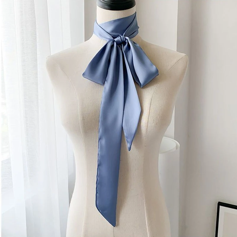 

2024 Long Skinny Hair Scarf For Women Silk Satin Headband Cute Neckerchief Solid Colors Fashion Bag Scarves For Ladies 200*5cm