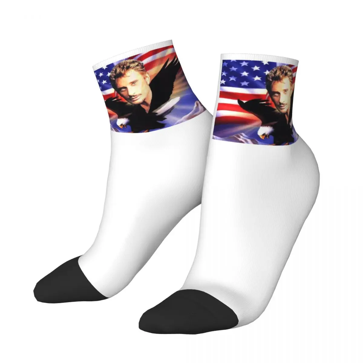 US Eagle Johnny Hallyday Rock Music French Singer Ankle Socks Male Mens Women Winter Stockings Harajuku