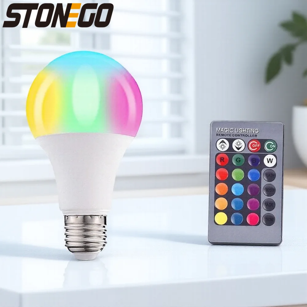 لمبة إضاءة LED ملونة E27 برغي RGB انبهار اللون متغير جهاز التحكم عن بعد مع الإضاءة المحيطة للذاكرة #1