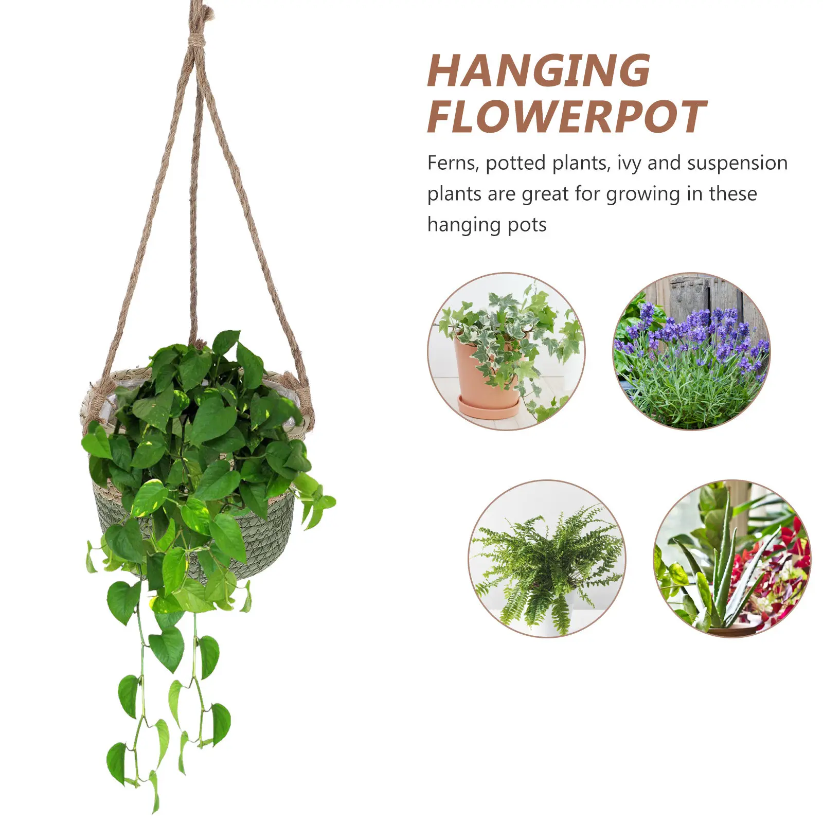 Straw Hanging Basket for Plants Small Hanging Planter Indoor Outdoor Decor Functional Storage Basket for Clothes Diapers Plants