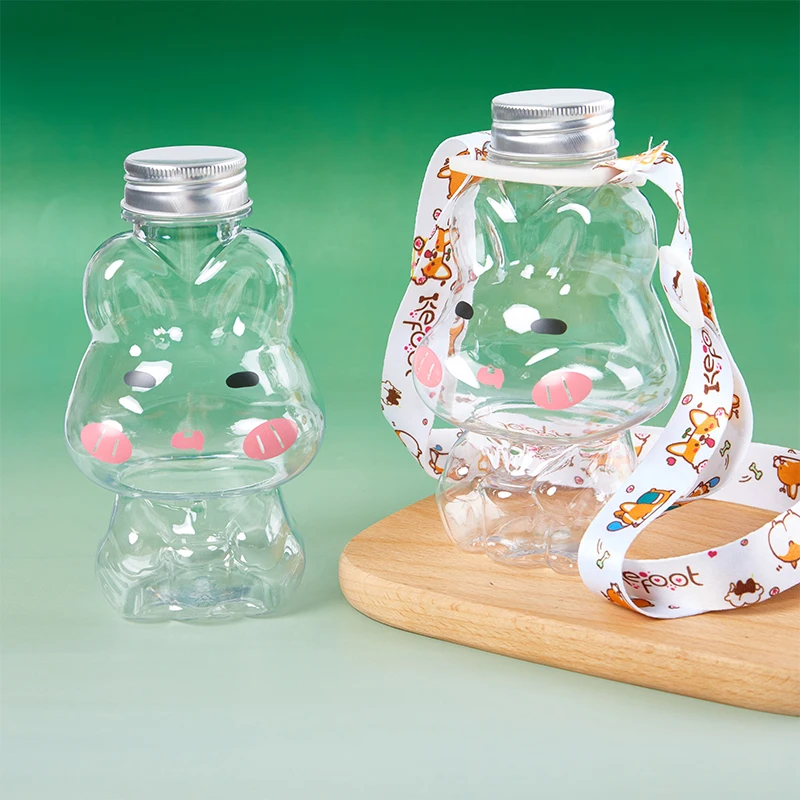 Disposable Drink Bottles Cartoon Rabbit Bear Cup Cute Juice Drink Milk Tea Beverage Storage Bottles Portable Sealed Bottle