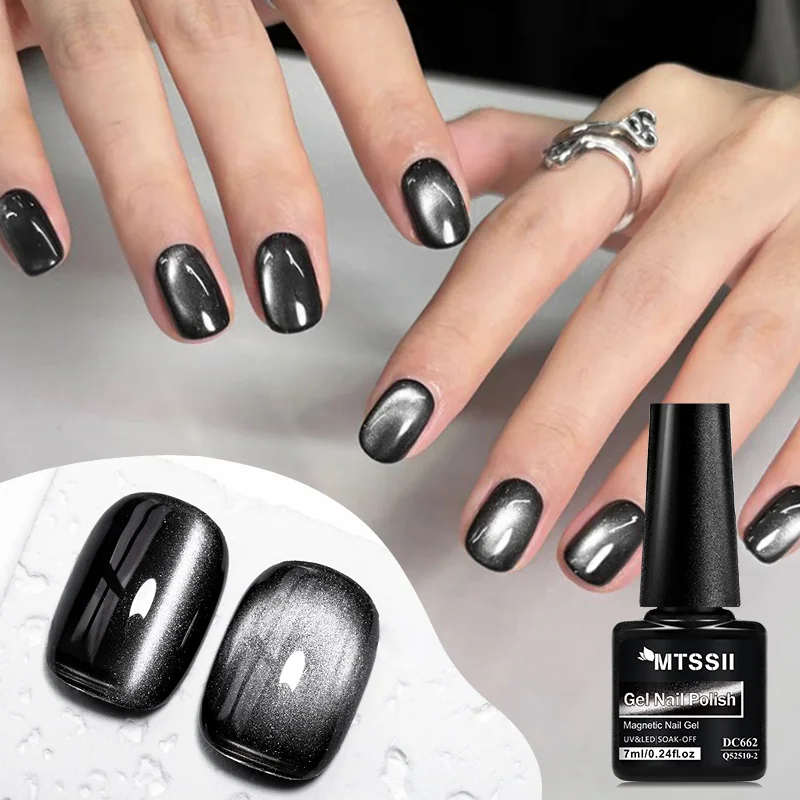 Mtssii 7ml Black Glass Cat Magnetic Gel Nail Polish Punk Style Nail Art Manicure Varnis Semi Permanent Gel for Winter Nail Art