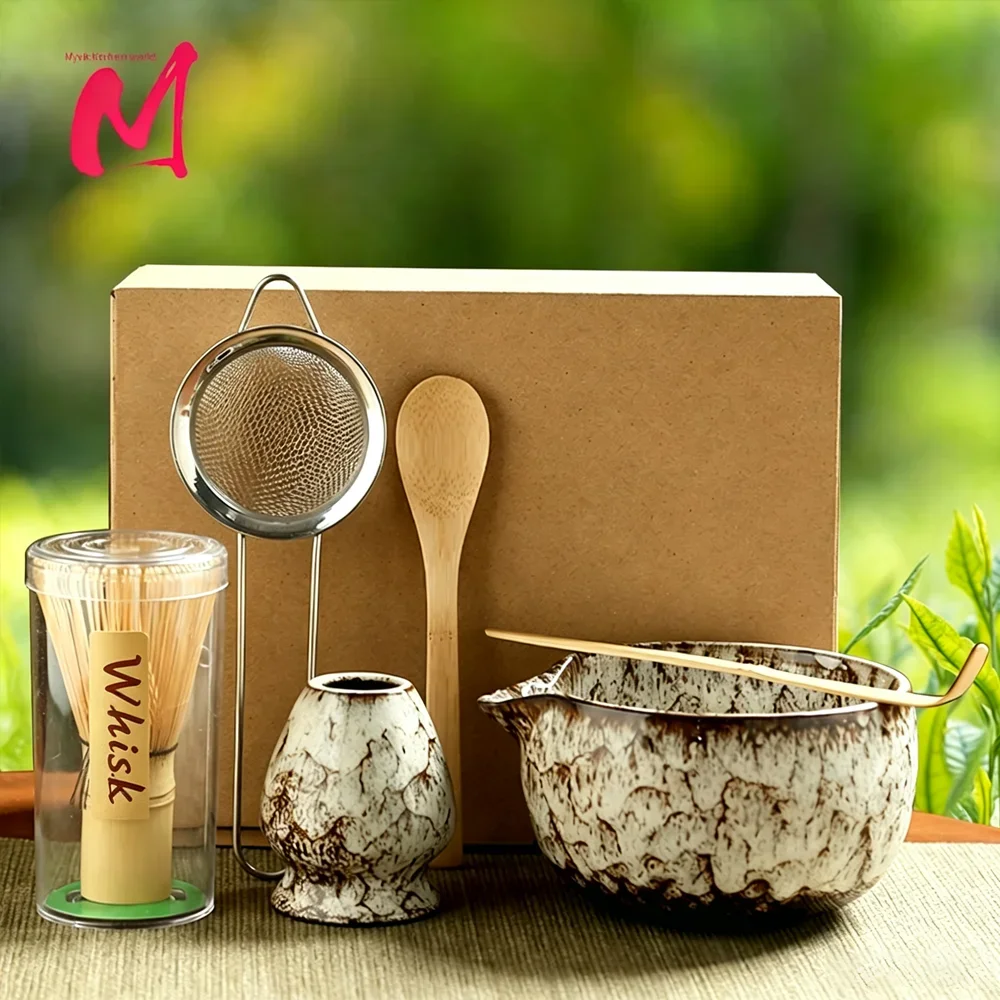 6PCS Japanese Matcha Tea Set Safe Bamboo Whisk Teaspoon Tea Sets Matcha Bowl Matcha Whisk Holder for Tea Lovers Tea-Making Tools