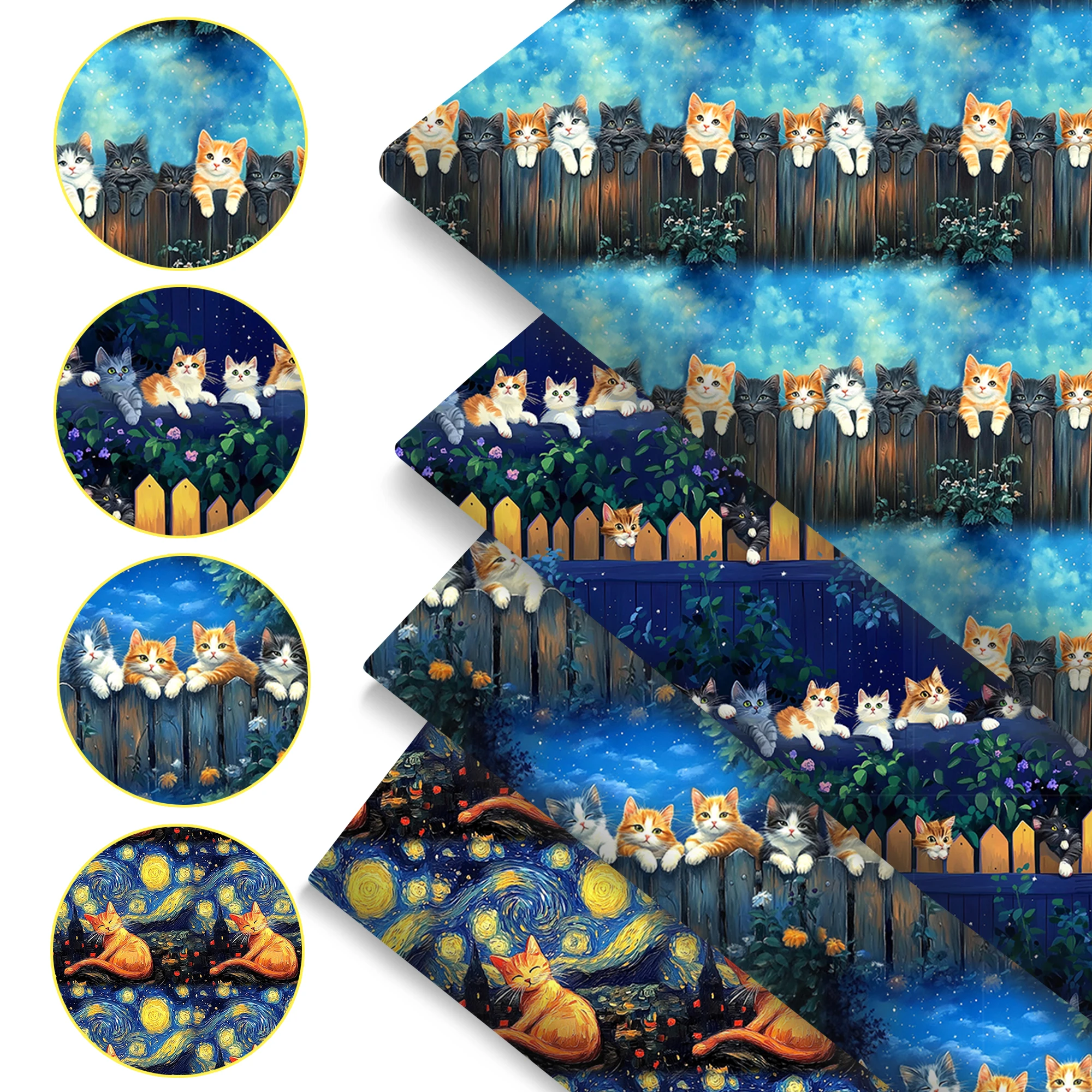 Pre-cut 4pc/set 50x45cm 20x20cm Cat Theme Print Polyester Precut Quilting Fabric Squares Sheets