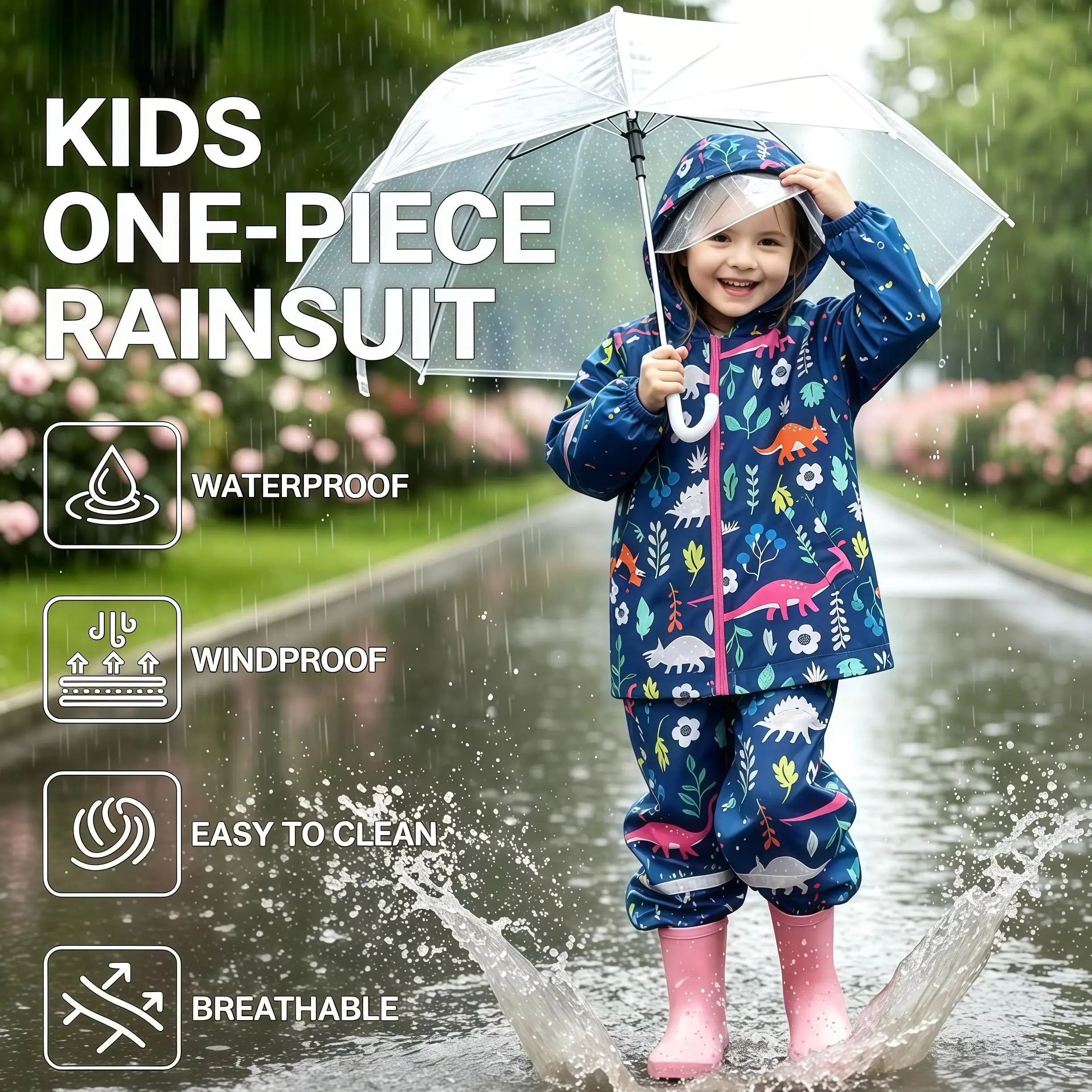 Children Baby Raincoat Clothes Sets Spring Autumn Kids Long Sleeve Waterproof Tops With Pants Two-Piece Casual Outdoor Outfits