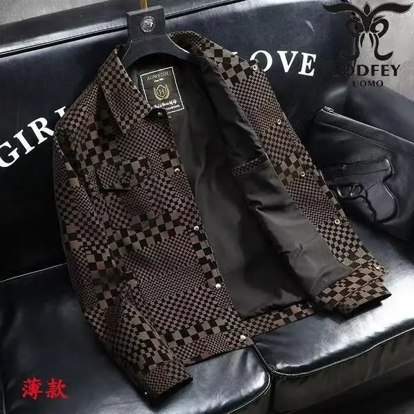Men\'s Jacket Autumn Winter Slim Plus Fashion trend Thickened Biker Casual Coat Men plaid Leather Jacket