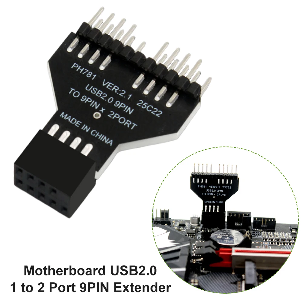 Motherboard USB2.0 9Pin Extension Cable Adapter 1 To 2 USB HUB Conversion Adapter Front Panel Plug-in Connector for RGB Lamp Fan
