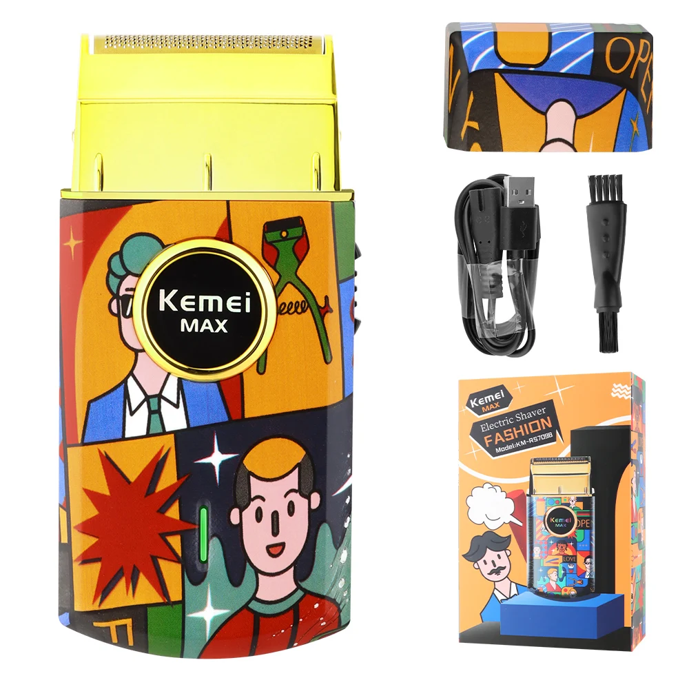 

Kemei KM-RS7098 Профессиональная машинка для стрижки волос в стиле ретро с граффити, титановый сплав, электробритва с двумя лезвиями, только для мужчин