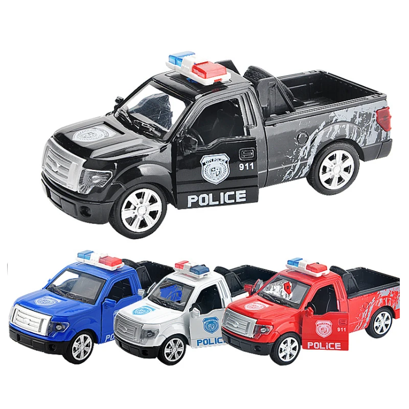 Alloy Diecast Pickup Trucks Kids Police Series Car Toys Model Pull Back Fire Rescue Vehicle Toy For Boys Children Gift B92