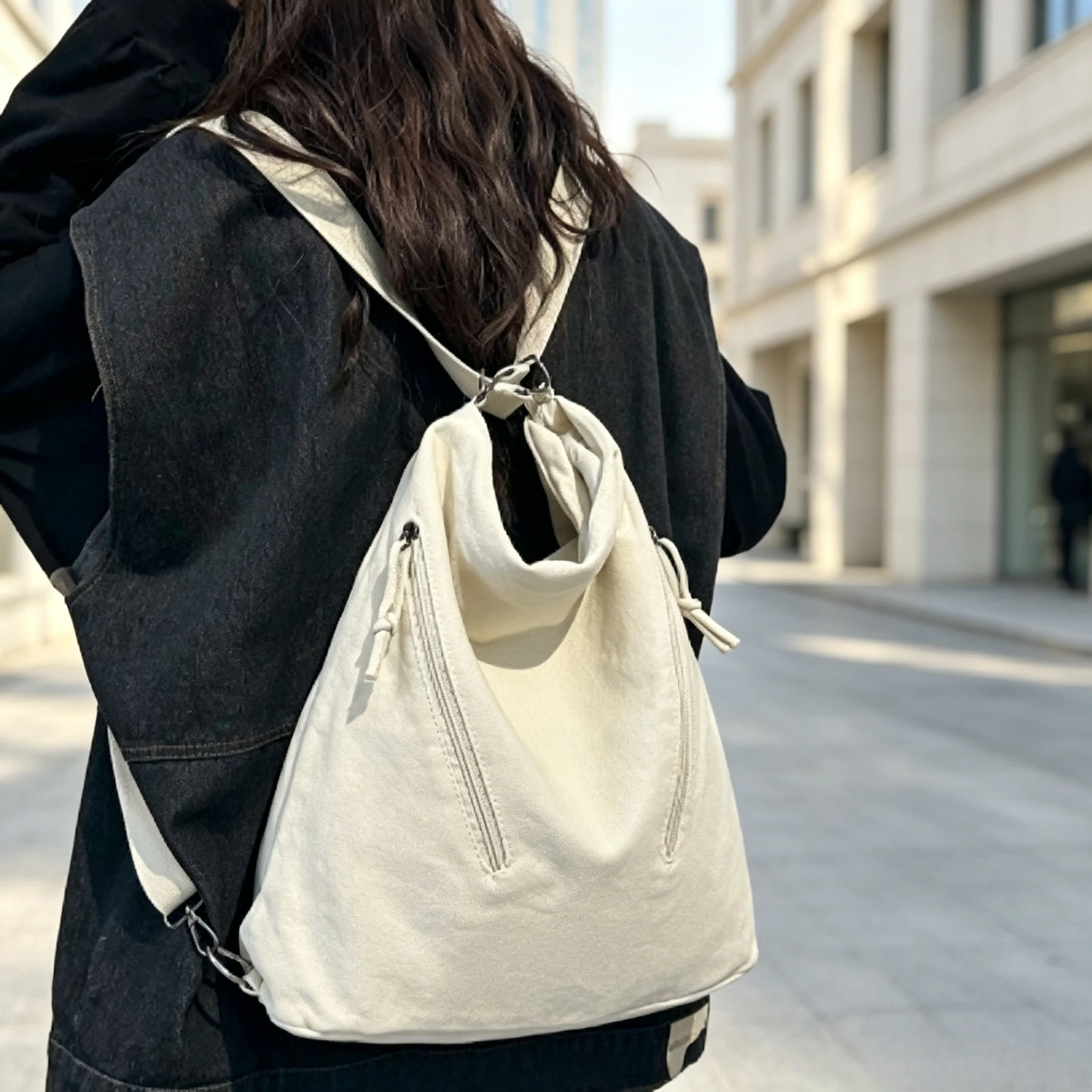 Retro Washed Canvas Women Hobo Shoulder Bag Large Capacity Multi‑Zipper Design Casual Daily Travel Crossbody Handbag сумка‑плечо