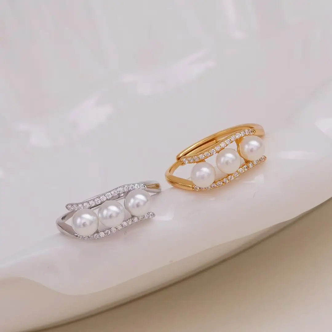S925 Sterling Silver Adjustable Finger Ring Mountings Base Setting Findings Jewelry Components for 5-6mm Pearls 3pcs/lot