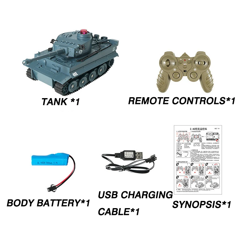 Veículo RC de tanque de batalha de simulação, veículo RC de tanque modelo militar, torre 270 ° rotação, infância feliz, presentes de Natal e aniversário