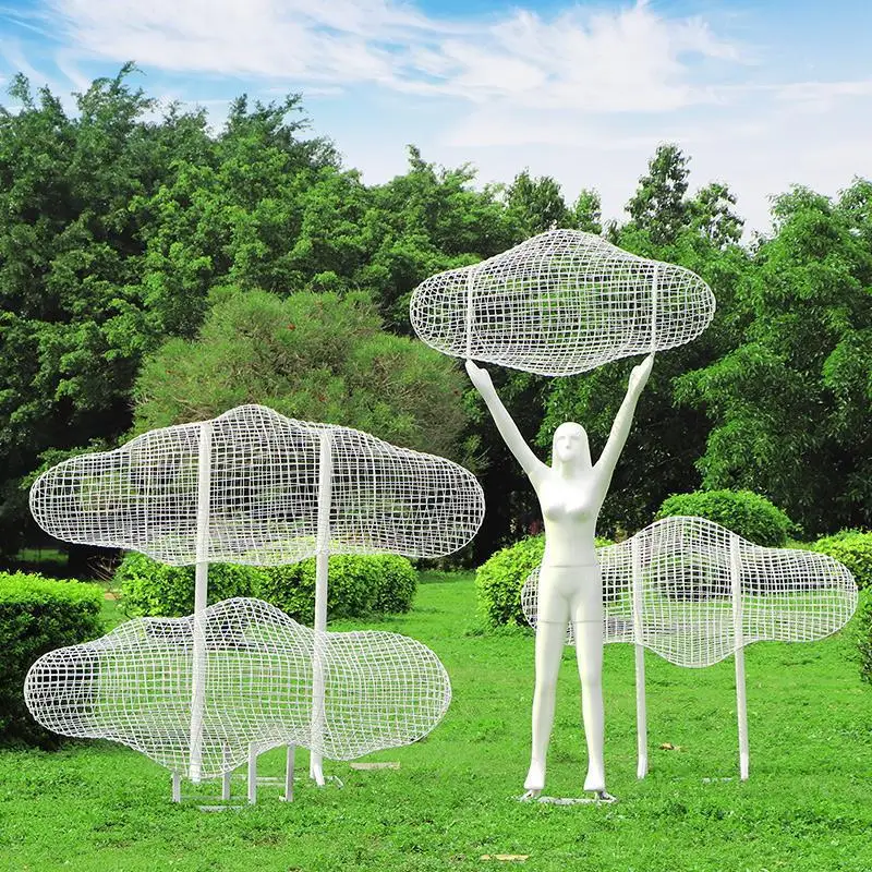 Customized large outdoor stainless steel hollow figure sculpture crafts polishing process for urban garden landscape floor