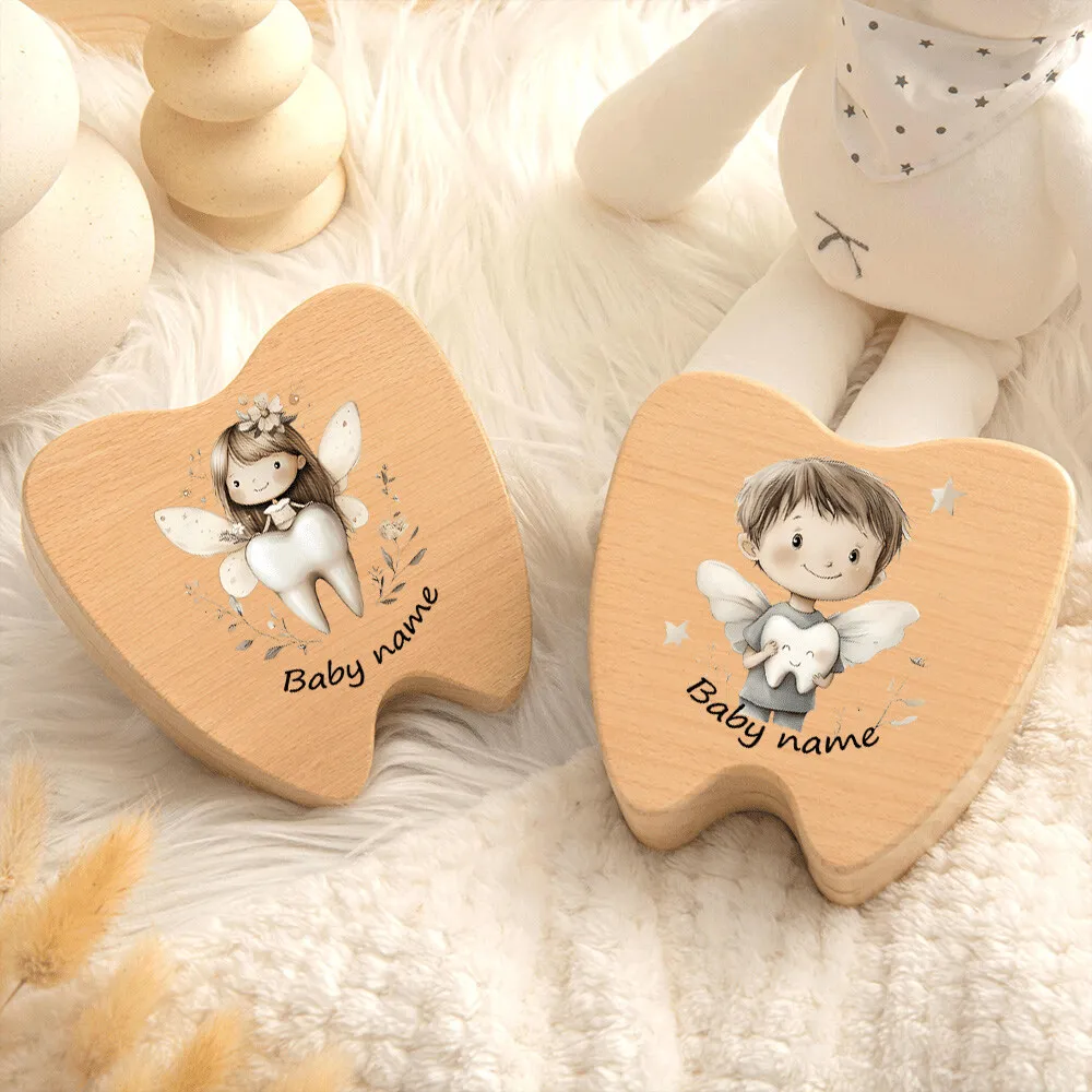 

Персонализированное имя, деревянная коробка для подарков в виде зуба феи, деревянная коробка для детских зубов, подарок на память для молочных зубов, подарок для ребенка