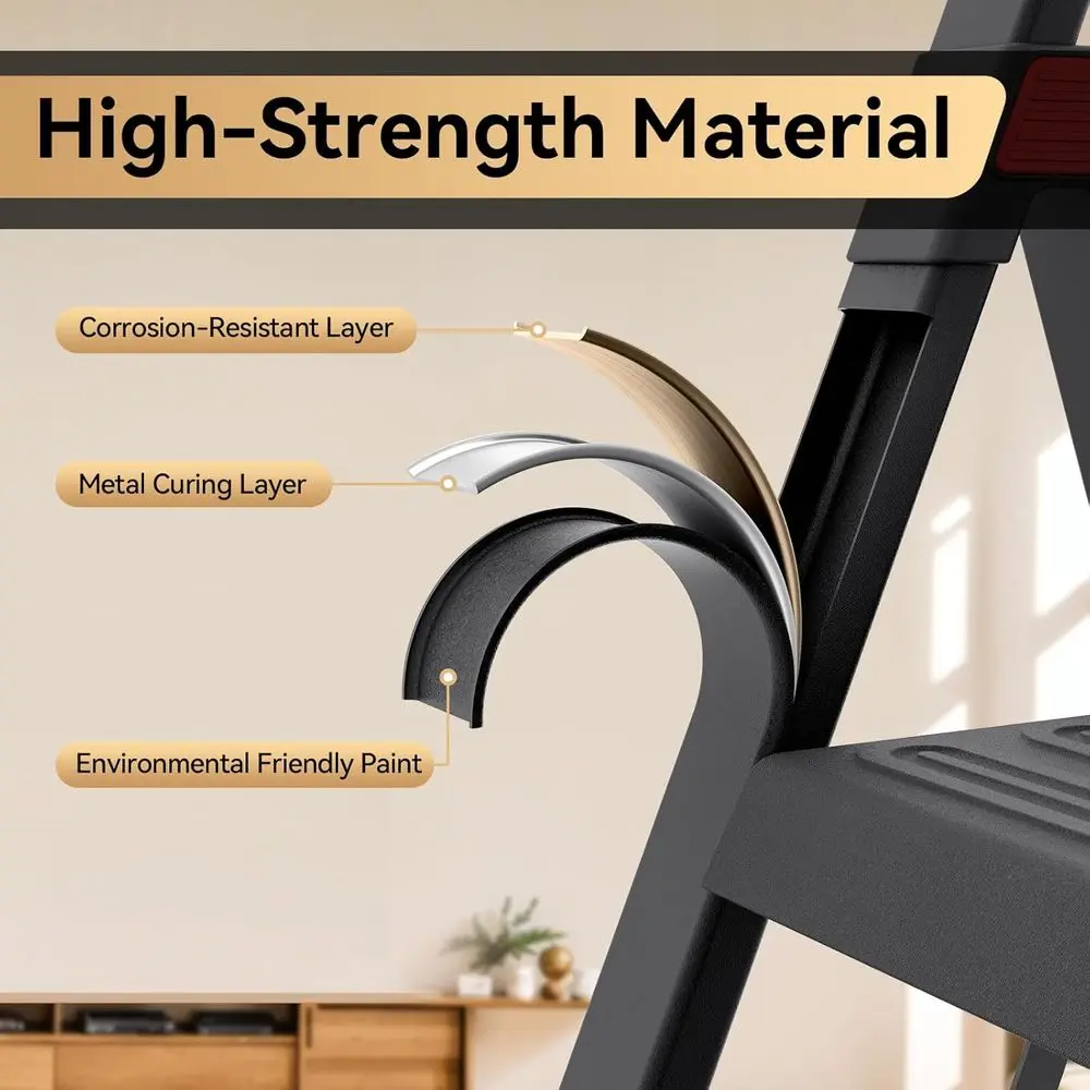 سلم محمول قابل للطي مع صينية أدوات، دواسات ألومنيوم غير قابلة للانزلاق، يدعم 800 رطل للمنزل والمطبخ واستخدام المرآب #6