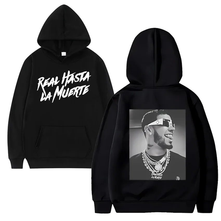 Real Hasta La Mueret Men Graphics Women Hoodie Vintage Oversized gothic streetwear fashion Long sleeve Unisex Hooded Sweatshirt